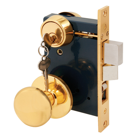 PRIME-LINE 2-1/2 in. Backset, Entrance Mortise Lockset, Wrought Solid Brass, Left Handed Single Pack SE 27570